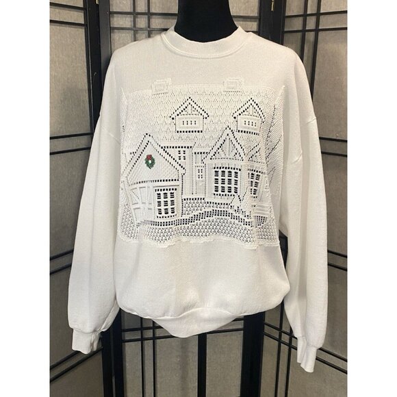 JERZEES Tops - Jerzees Vtg Grandma Crewneck Sweatshirt Womens XL Christmas Embroidered Lace